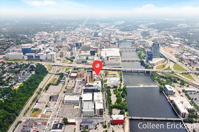 600 Monroe Ave NW Unit 409, Grand Rapids, MI 49503 - aerial view of property and surrounding area featuring a nearby body of water and a notable bridge