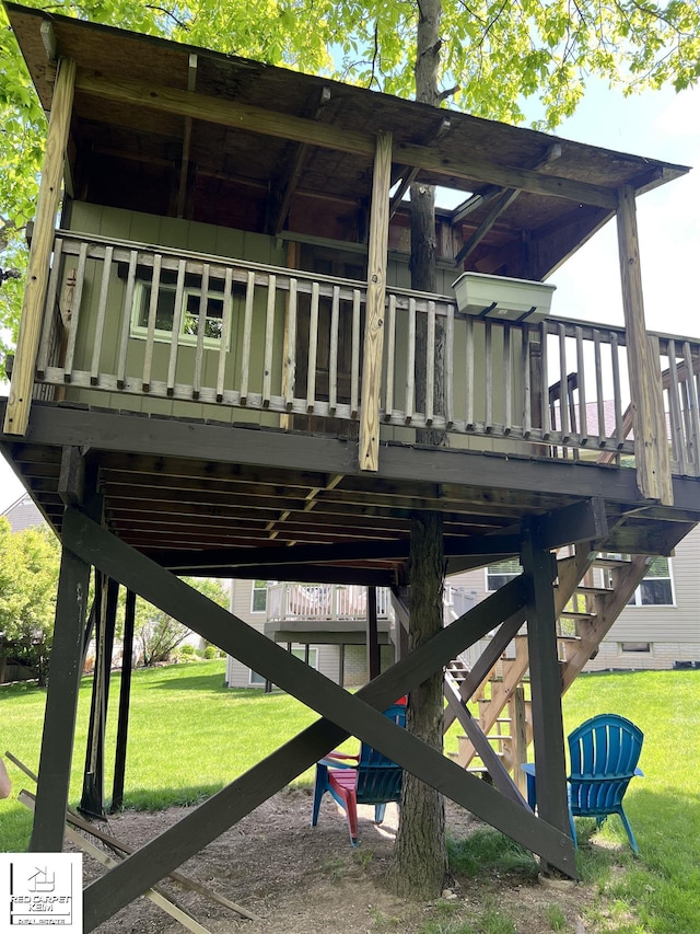 1306 Rosalie Dr, Fenton, MI 48430 - exterior space with a yard, a wooden deck, and stairway