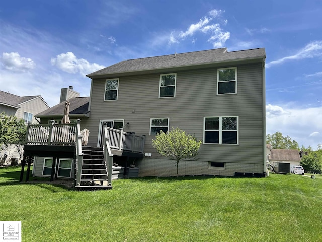 1306 Rosalie Dr, Fenton, MI 48430 - rear view of property with stairs, a wooden deck, and a yard