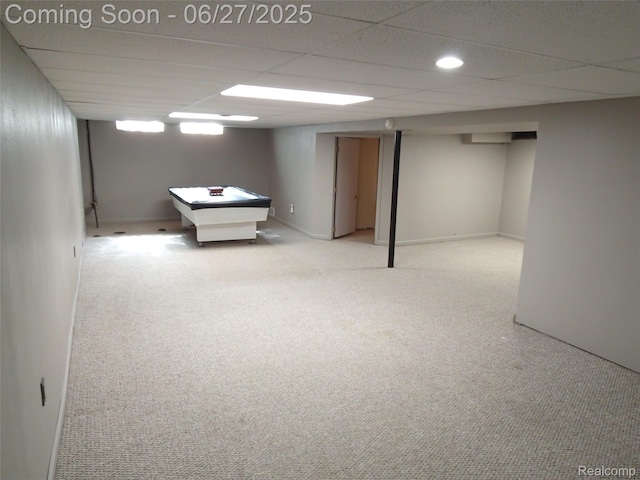 8283 Christine St, Warren, MI 48093 - finished basement featuring carpet flooring, billiards table, and a paneled ceiling