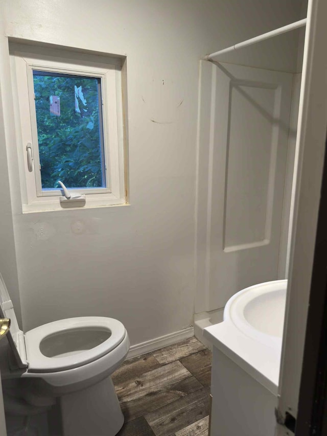 57993 Oak Park Rd, Three Rivers, MI 49093 - full bathroom with a stall shower, wood finished floors, and vanity