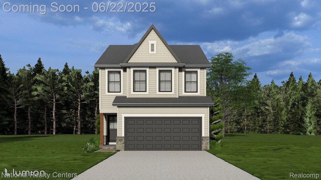 15172 Horger Ave, Allen Park, MI 48101 - view of front of home with a front yard, an attached garage, and driveway