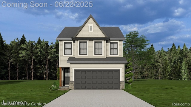 15172 Horger Ave, Allen Park, MI 48101 - view of front of home with a front yard, an attached garage, and driveway
