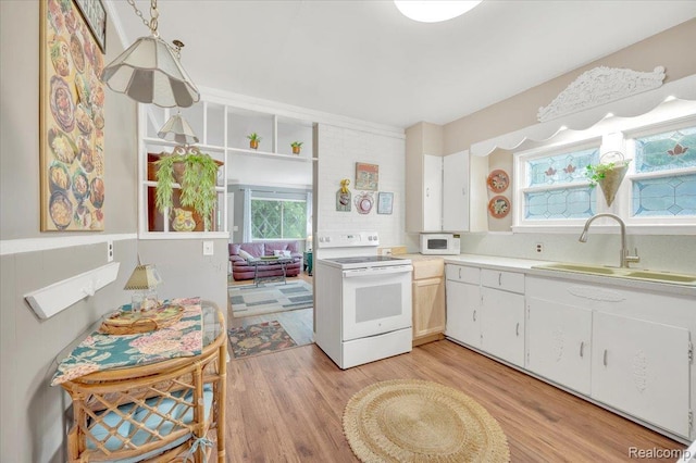 4155 Mill Lake Rd, Lake Orion, MI 48360 - kitchen with white appliances, light countertops, light wood finished floors, and white cabinetry
