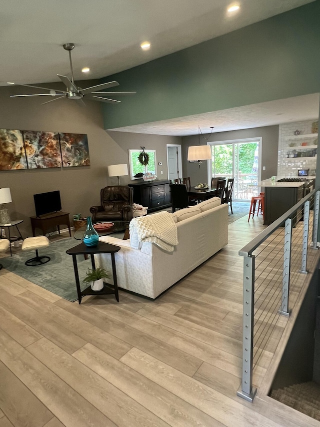 5437 Grand River Dr NE, Grand Rapids, MI 49525 - living area featuring light wood-style floors, recessed lighting, and ceiling fan