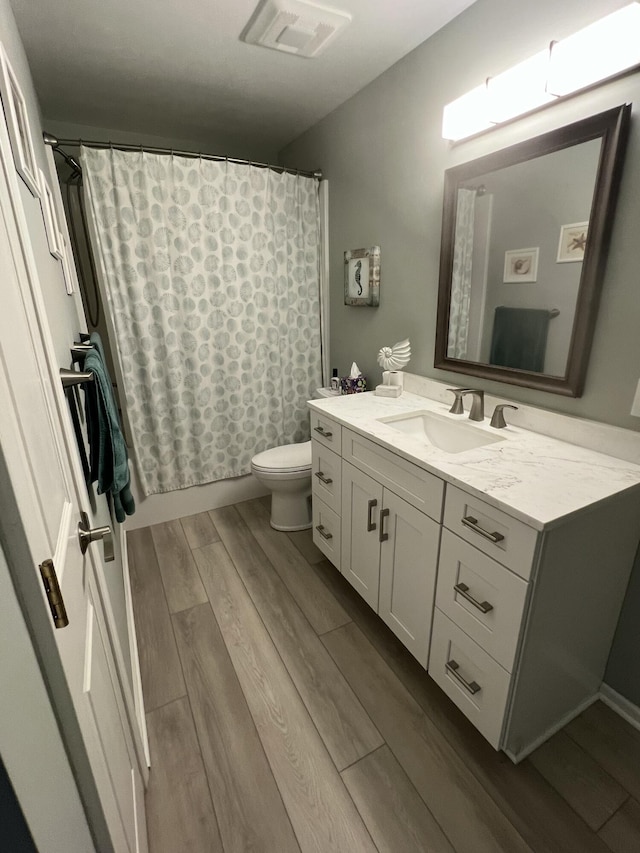 5437 Grand River Dr NE, Grand Rapids, MI 49525 - full bath featuring wood finished floors, vanity, and curtained shower