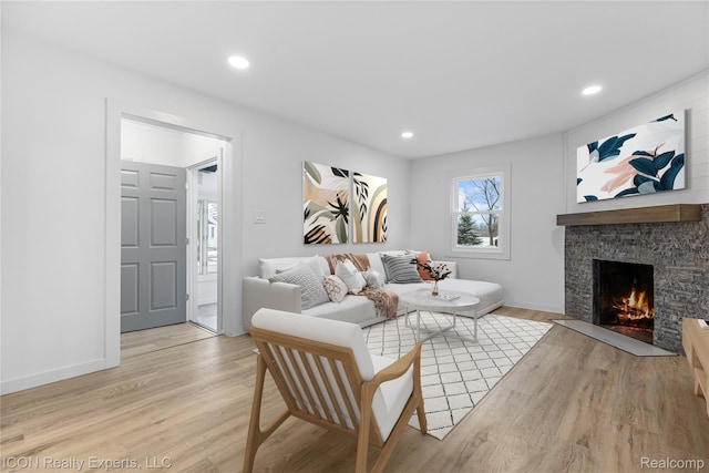 20628 Alger St, Saint Clair Shores, MI 48080 - living room with a fireplace, light wood-type flooring, and recessed lighting