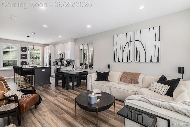 475 Jenny Way, Brighton, MI 48116 - living room featuring dark wood-style floors and recessed lighting