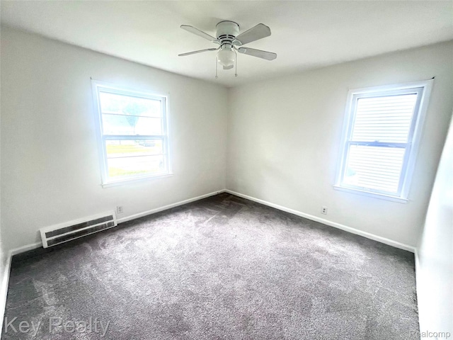 13509 Backus St, Southgate, MI 48195 - spare room featuring dark colored carpet, healthy amount of natural light, and a ceiling fan
