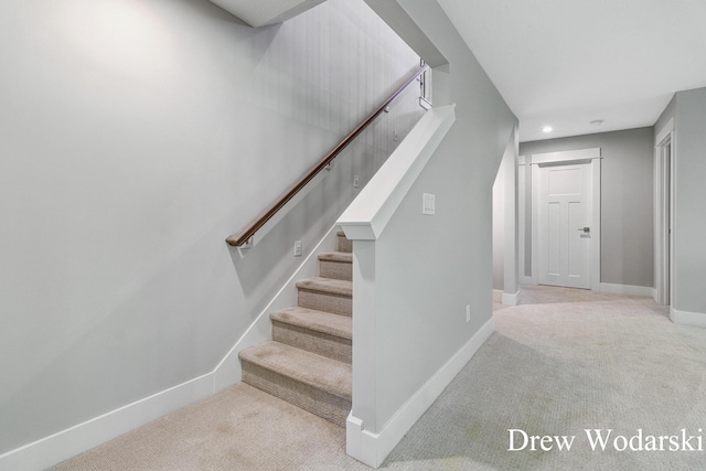 8205 Autumn Acres Dr, Rockford, MI 49341 - stairway featuring carpet and recessed lighting