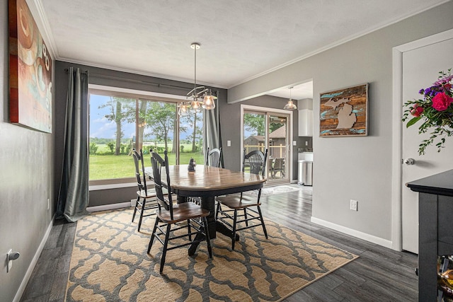 33370 Frantz Dr, Niles, MI 49120 - dining room featuring ornamental molding, wood finished floors, and a chandelier