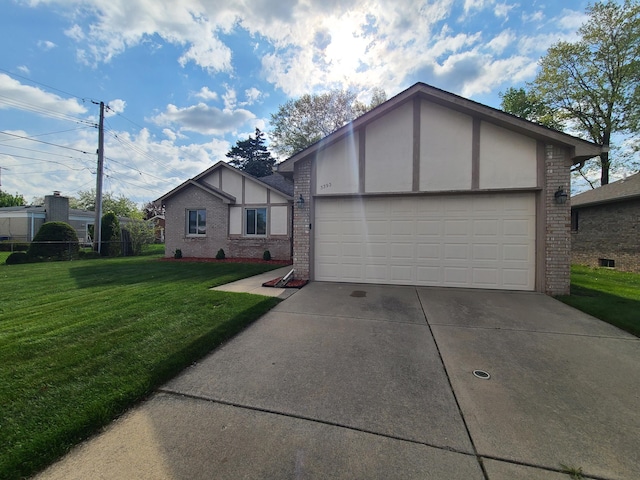 3393 Kevin Cir, Warren, MI 48092 - view of front facade featuring brick siding, a front lawn, and stucco siding