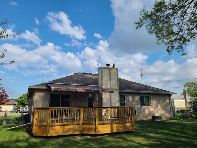3393 Kevin Cir, Warren, MI 48092 - rear view of property with brick siding, a deck, and a chimney