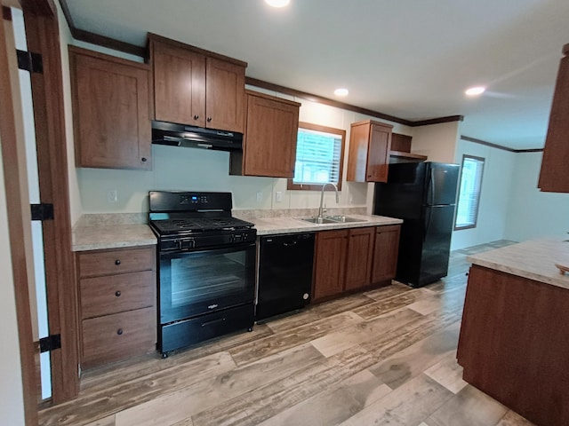 770 129th Ave Unit 4, Shelbyville, MI 49344 - kitchen featuring black appliances, under cabinet range hood, ornamental molding, light countertops, and recessed lighting