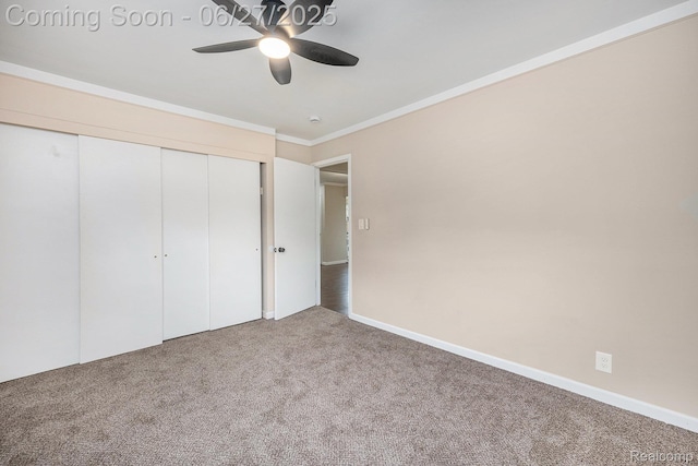 22252 Dale Allen St, Mount Clemens, MI 48035 - unfurnished bedroom with carpet flooring, crown molding, a closet, and ceiling fan