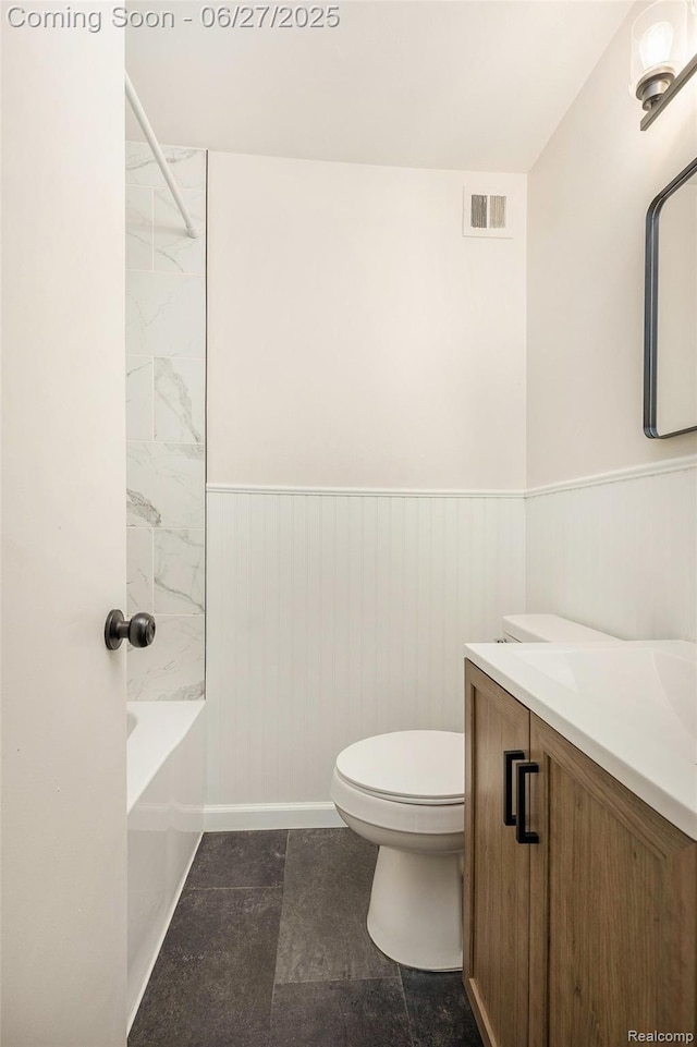 22252 Dale Allen St, Mount Clemens, MI 48035 - bathroom featuring vanity, a wainscoted wall, and shower / bath combination