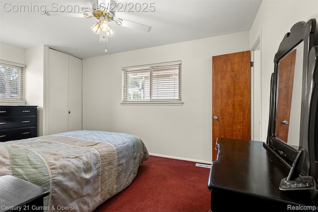 33911 Pawnee St, Westland, MI 48185 - bedroom with carpet, multiple windows, ceiling fan, and a closet