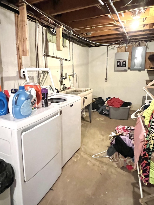 5425 Westchester Dr, Flint, MI 48532 - unfinished below grade area featuring washer and dryer and electric panel