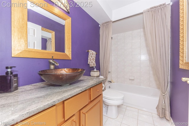 285 Ash Ct, South Lyon, MI 48178 - bathroom with tile patterned floors, shower / tub combo with curtain, and vanity