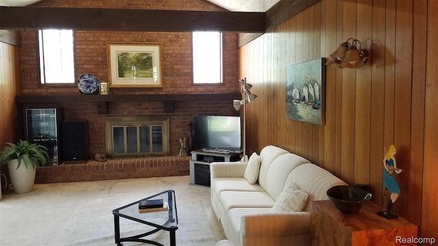 5396 Provincial Dr, Bloomfield Hills, MI 48302 - living room featuring wooden walls and carpet floors