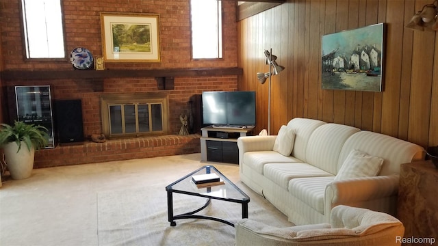 5396 Provincial Dr, Bloomfield Hills, MI 48302 - carpeted living room featuring wood walls