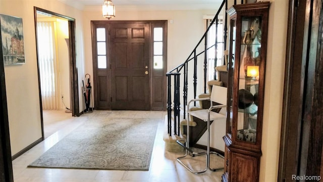 5396 Provincial Dr, Bloomfield Hills, MI 48302 - foyer with stairway and ornamental molding