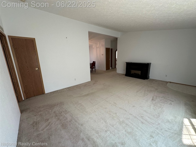 8049 Mckinley Rd, Clay, MI 48001 - unfurnished living room with carpet floors, a fireplace, and a textured ceiling
