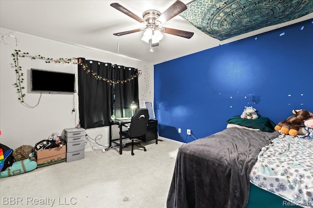 20077 Dovetail Dr, Brownstown, MI 48183 - bedroom with carpet floors and ceiling fan