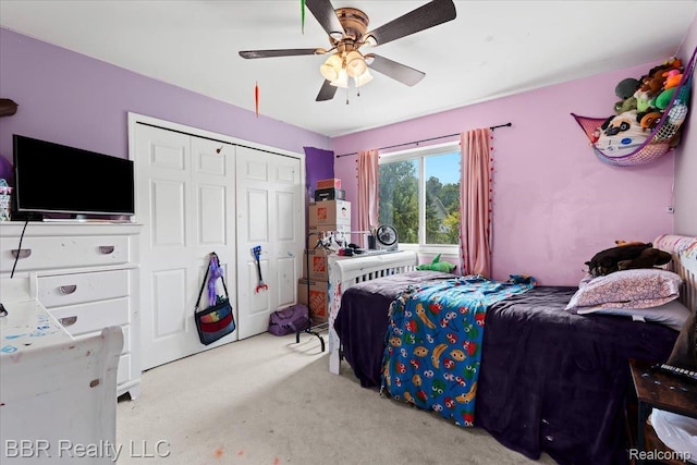 20077 Dovetail Dr, Brownstown, MI 48183 - bedroom with a closet, carpet floors, and ceiling fan
