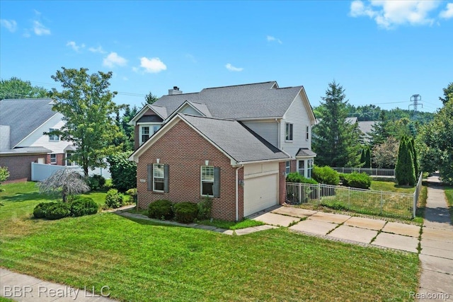 20077 Dovetail Dr, Brownstown, MI 48183 - view of home's exterior featuring concrete driveway, a chimney, brick siding, and a garage