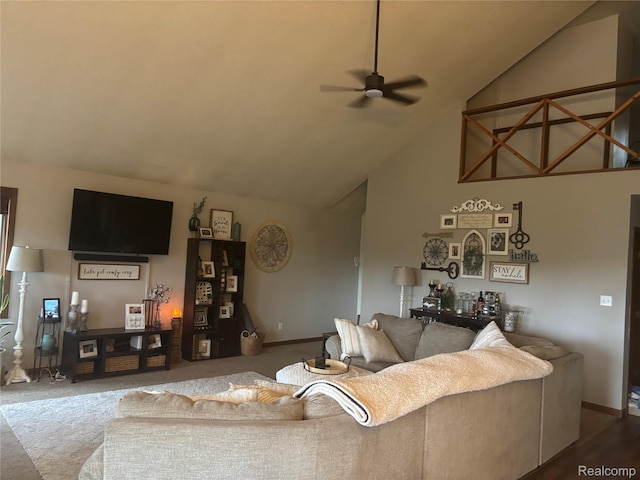 5636 Crescent St, Norway, MI 49870 - carpeted living room with a ceiling fan and lofted ceiling