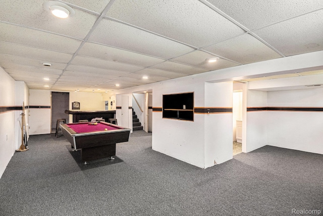 4788 Apache Trl, Columbiaville, MI 48421 - playroom with carpet, recessed lighting, a paneled ceiling, and billiards