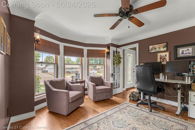15275 Belmont Ave, Allen Park, MI 48101 - home office with healthy amount of natural light, wood finished floors, ceiling fan, and french doors