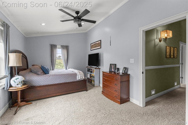 15275 Belmont Ave, Allen Park, MI 48101 - carpeted bedroom featuring ornamental molding, a ceiling fan, and vaulted ceiling