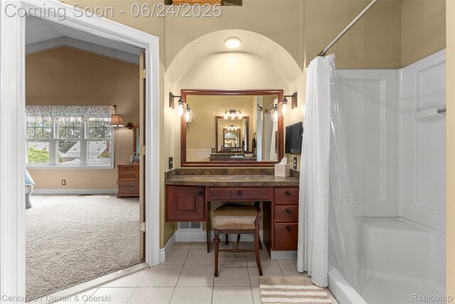 15275 Belmont Ave, Allen Park, MI 48101 - full bath with vanity, curtained shower, and tile patterned floors