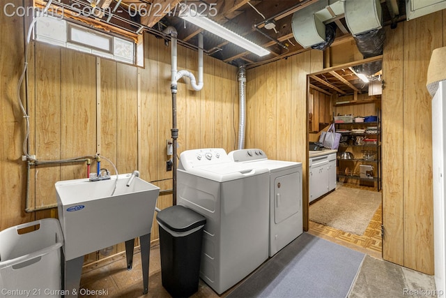 15275 Belmont Ave, Allen Park, MI 48101 - washroom featuring washer and dryer and wooden walls