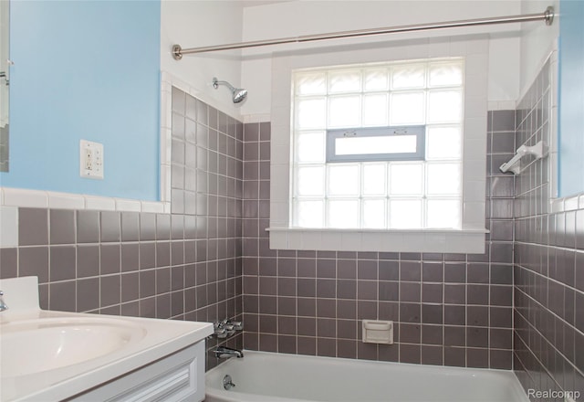 16555 Juliana Ave, Eastpointe, MI 48021 - full bath with shower / tub combination, vanity, and tile walls
