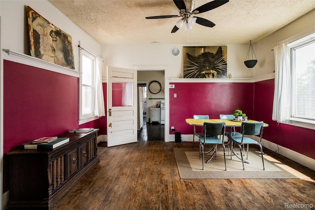 7824 Mount Elliott St, Detroit, MI 48211 - dining area featuring wood finished floors, a textured ceiling, ceiling fan, and plenty of natural light