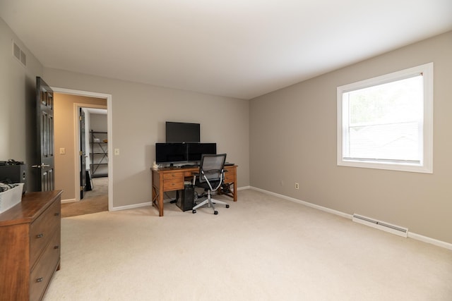 6615 Pleasantview Dr, Portage, MI 49024 - office featuring light carpet and a baseboard radiator