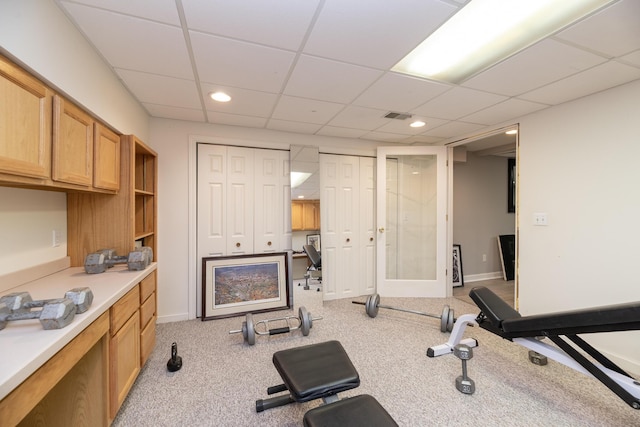 6615 Pleasantview Dr, Portage, MI 49024 - workout room featuring a drop ceiling, carpet flooring, and recessed lighting