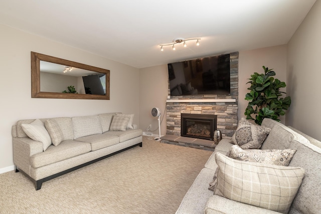 6615 Pleasantview Dr, Portage, MI 49024 - living area with carpet flooring and a fireplace
