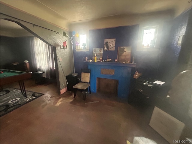 18602 Brinker St, Detroit, MI 48234 - living area with a fireplace and billiards table