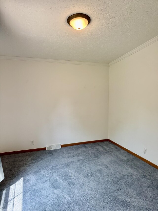 8484 Zosel St, Onekama, MI 49675 - unfurnished room featuring dark carpet, crown molding, and a textured ceiling