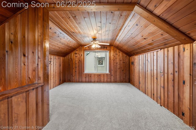 3244 Mckinley St, Canton, MI 48124 - bonus room with carpet floors, vaulted ceiling, wood walls, and wood ceiling