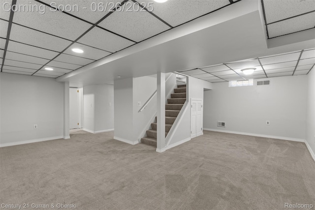 3244 Mckinley St, Canton, MI 48124 - finished below grade area with a paneled ceiling, carpet, stairs, and recessed lighting