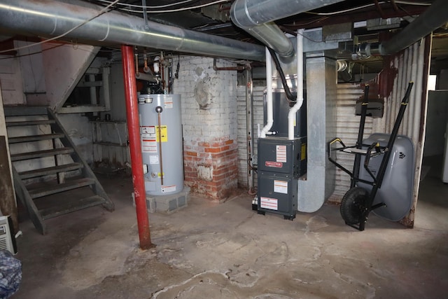 5523 Oregon St, Detroit, MI 48204 - unfinished below grade area with gas water heater, heating unit, and stairs