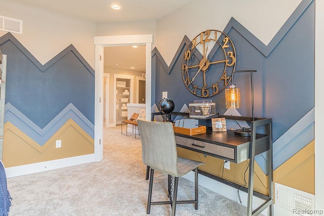 14238 Durant St, Linden, MI 48451 - carpeted dining space featuring recessed lighting, built in features, and an office area