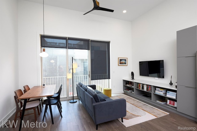 2821 Brush St, Detroit, MI 48201 - living area with wood finished floors, ceiling fan, and recessed lighting