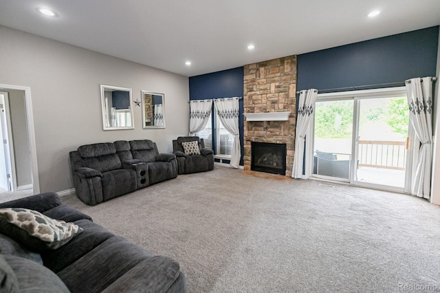 7396 Elms Rd, Swartz Creek, MI 48473 - carpeted living room with recessed lighting and a fireplace