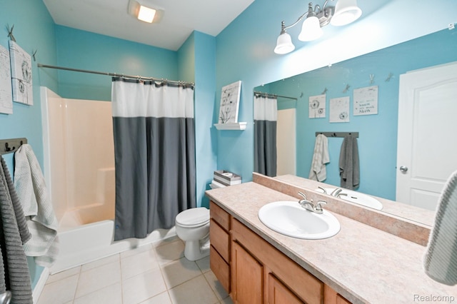 7396 Elms Rd, Swartz Creek, MI 48473 - full bath with vanity, tile patterned flooring, and shower / tub combo with curtain